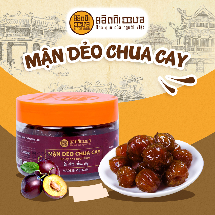 Xí muội ô mai mận dẻo chua cay Hà Nội Xưa vị dẻo, chua, cay, đồ ăn vặt thơm ngon đậm vị - hộp 180g 250g
