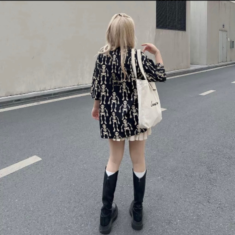 Áo Phông, Áo Thun Unisex In Hình Bộ Xương Form Rộng Cho Nam Nữ