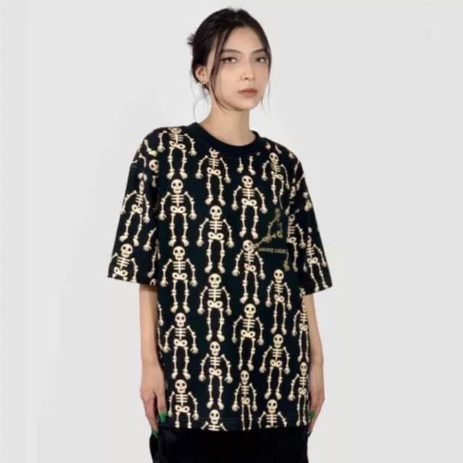 Áo Phông, Áo Thun Unisex In Hình Bộ Xương Form Rộng Cho Nam Nữ