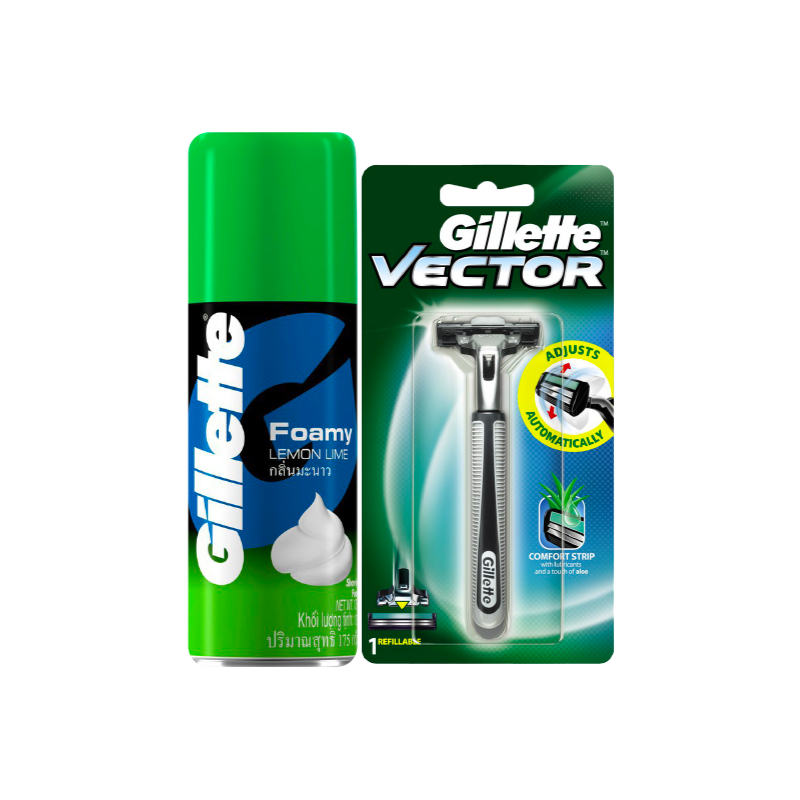 Combo 2 gồm Dao Cạo Gillette Vector 1UP và bọt cạo râu Gillette 175g