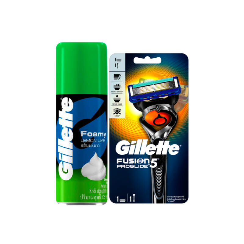 Combo 2 gồm dao cạo Dao cạo râu Gillette Fusion Proglide Manual 1UP và Bọt cạo râu Gillette 175g