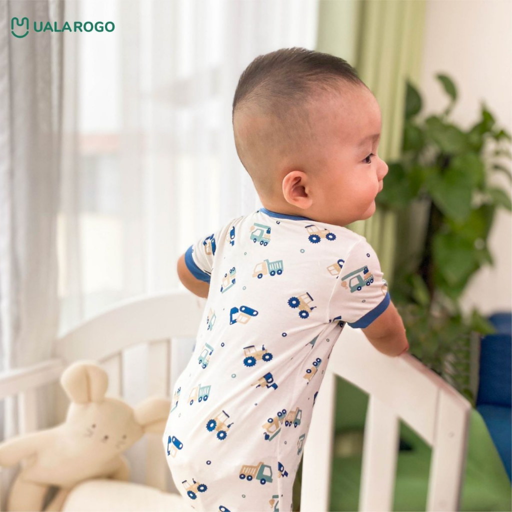 Bodysuit cho bé Ualarogo 3-12 tháng cộc tay vải sợi tre BAMBOO cúc giữa mềm mại thoáng mát co giãn 2100