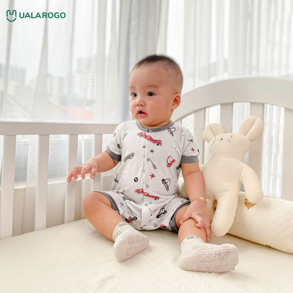 Bodysuit cho bé Ualarogo 3-12 tháng cộc tay vải sợi tre BAMBOO cúc giữa mềm mại thoáng mát co giãn 2100