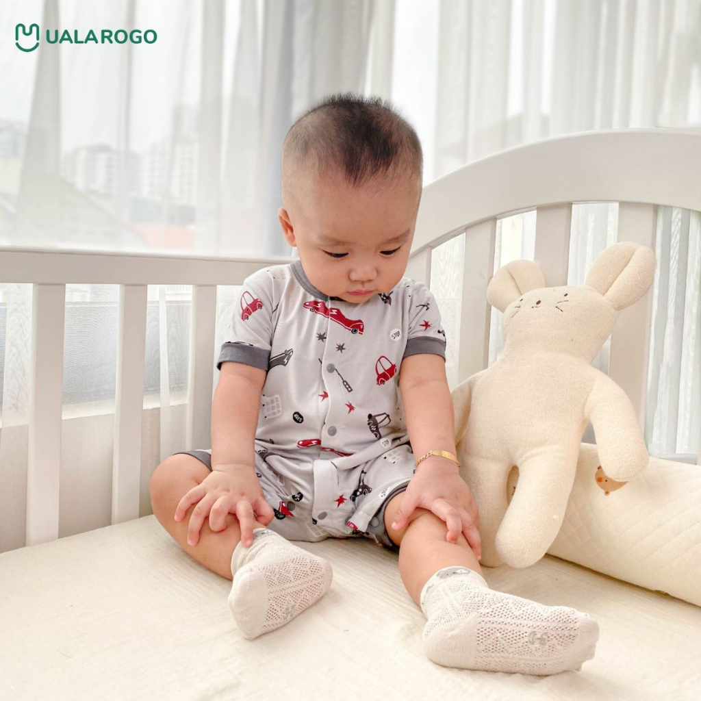 Bodysuit cho bé Ualarogo 3-12 tháng cộc tay vải sợi tre BAMBOO cúc giữa mềm mại thoáng mát co giãn 2100