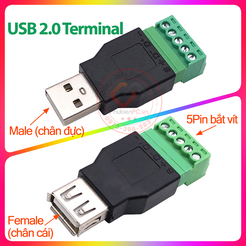 Đầu nối USB 2.0 Terminal 5Pin Male Female (Đực Cái) bắt ốc vít Tạo cáp USB cho máy công nghiệp thiết bị điện tử máy tính