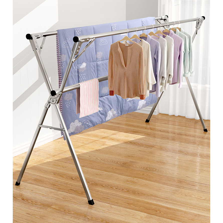 Giàn Phơi Quần Áo 160cm ba cực có thể gập lại Thép Không Gỉ + Tặng kèm 30 móc Clothes hanger landing folding