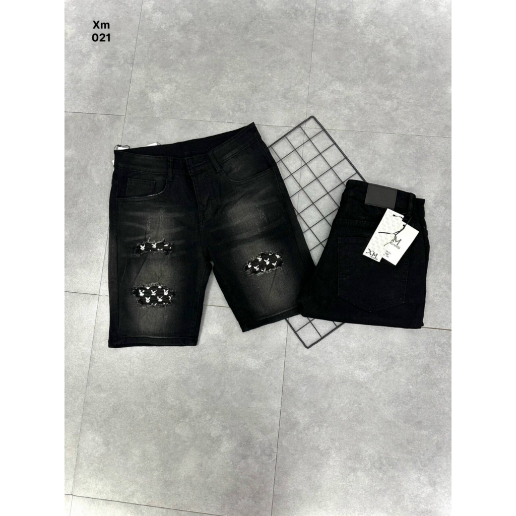 Quần short jean nam màu đen rách kiểu siêu đẹp