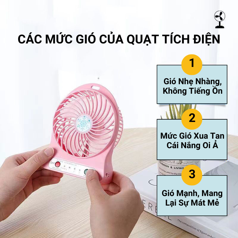 Quạt Tích Điện Quạt Mini Để Bàn 3 Tốc Độ Gió Sạc Tích Điện Gia Dụng Thông Minh ASAKI