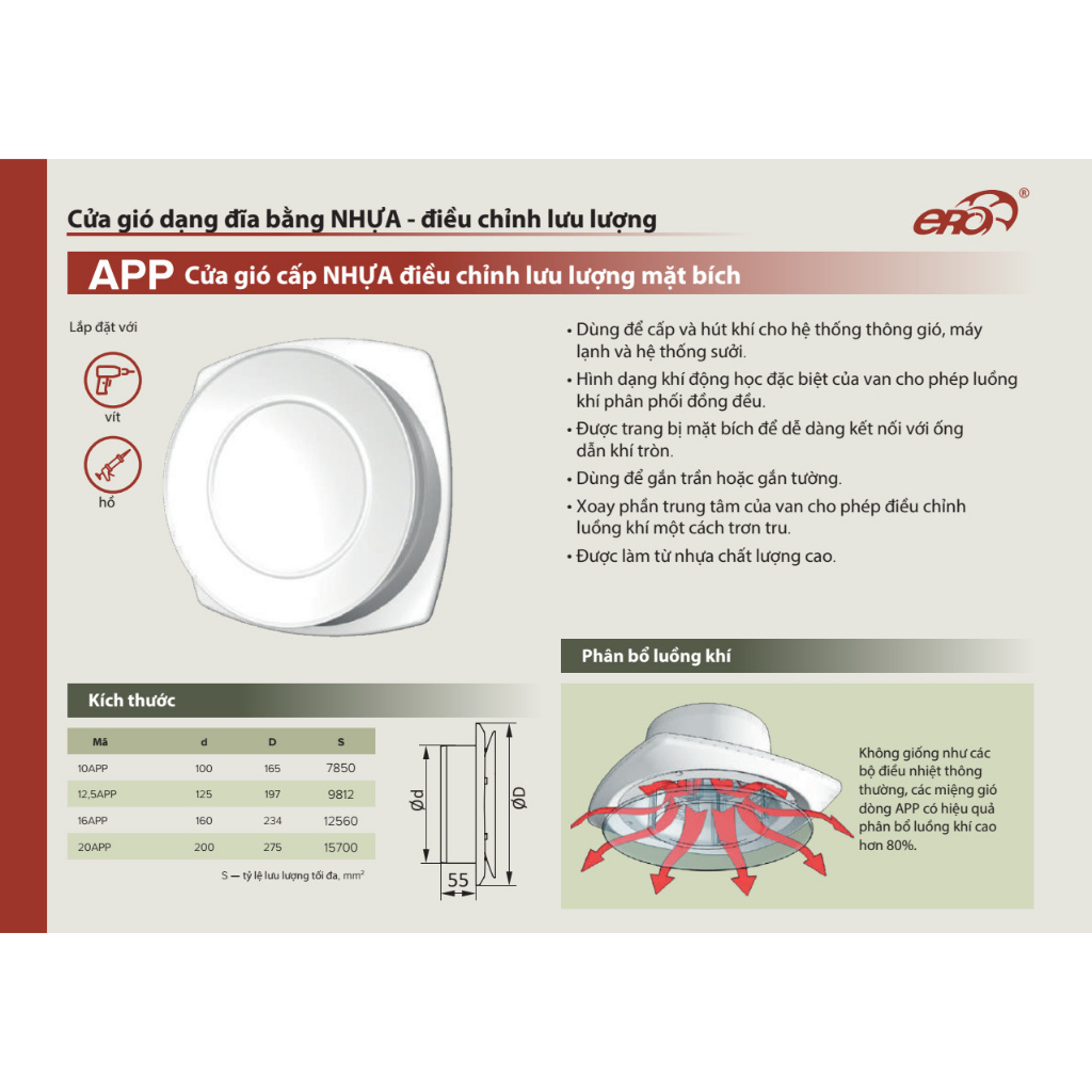 Miệng gió kiểu đĩa tròn nhựa  ERA - APP - Hàng Nga nhập khẩu chính hãng