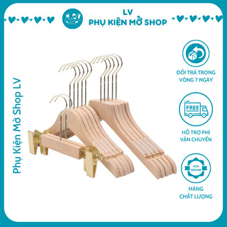  Combo 10 móc treo quần áo gỗ cao cấp nữ loại 1 Móc treo đầu vuông có đệm vai chống trượt - LV05 