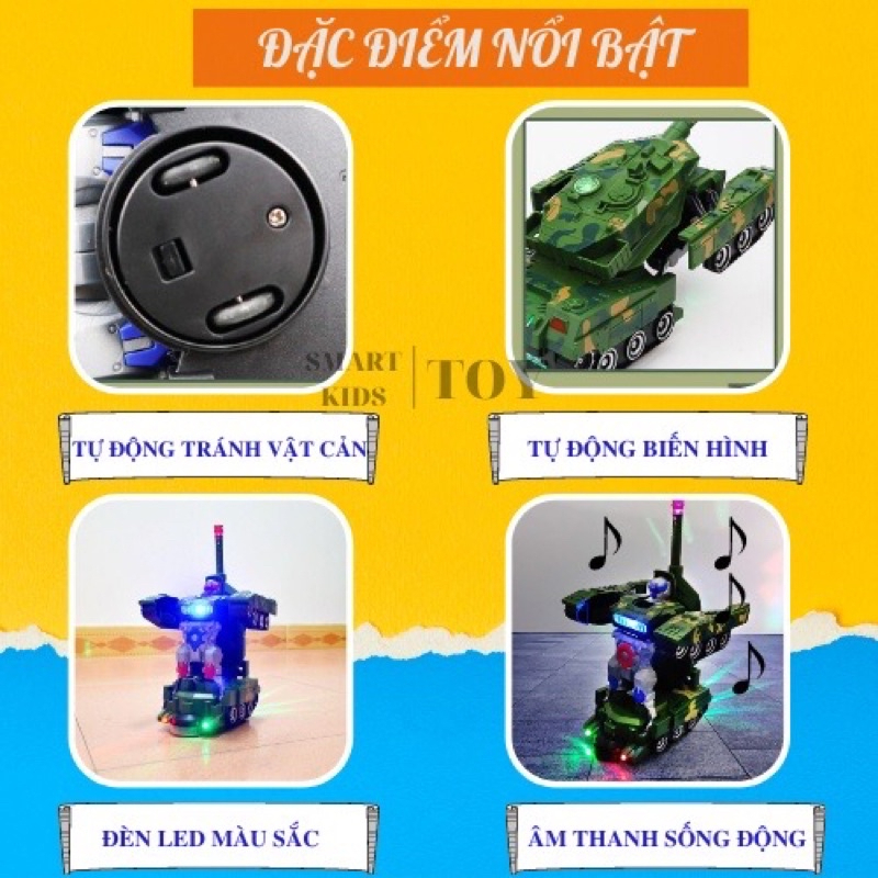 Đồ Chơi Trẻ Em Xe Tăng Biến Hình Robot Tự Động Có Đèn Nhạc Vui Nhộn, Đồ Chơi Mô Hình An Toàn Cho Bé.