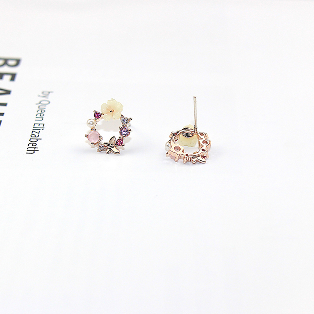 Bông Tai Zirconium S925 Nữ Tính Họa Tiết Hoa Phong Cách Hàn Quốc