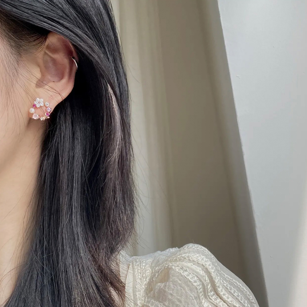 Bông Tai Zirconium S925 Nữ Tính Họa Tiết Hoa Phong Cách Hàn Quốc