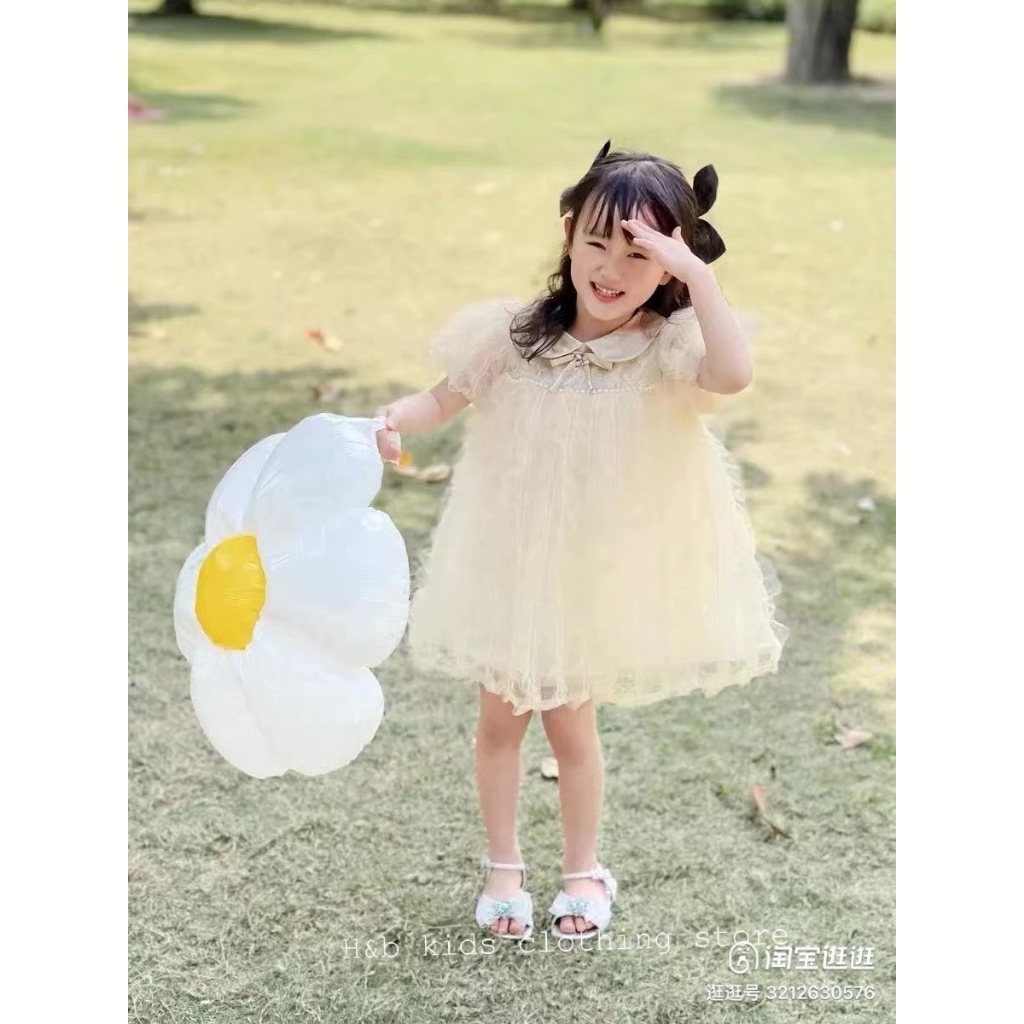 Váy Công Chúa Cho Bé Gái Chất Liệu Ren Lá Bồng Bềnh Siêu Xinh, Váy Bé Gái Mùa Hè M007