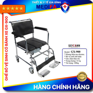[Chính Hãng] Ghế Bô Cho Người Già, Người Ốm Lucass GX-900 Có Đệm, Bánh Xe, Gác Chân - Như 1 Chiếc Xe Lăn