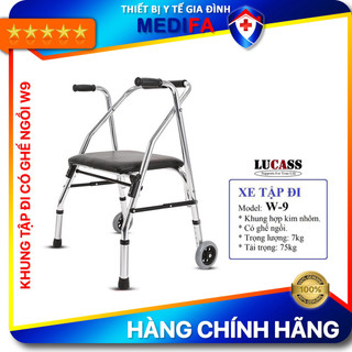 [Chính Hãng] Khung tập đi cao cấp Lucass W9 cho người lớn, người già, ghế ngồi bọc da, không bị rỉ