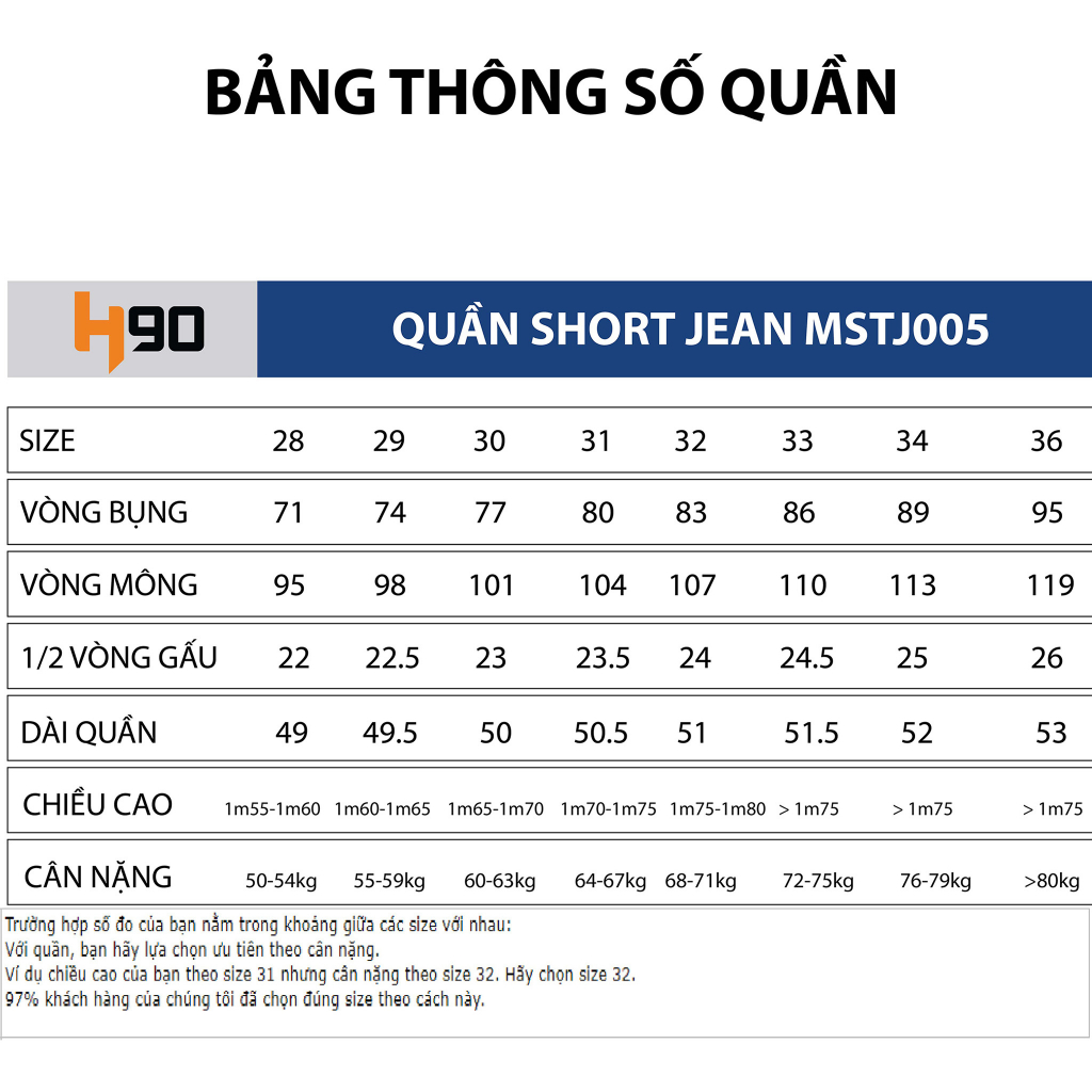 Quần Short Jean Nam H90 Chất Bò Cotton Cực Kì Co Giãn, Không Bai Gião, Bền Màu, Trẻ Trung MSTJ005