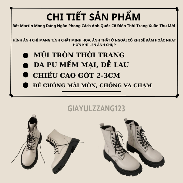 Giày Bốt Martin Mỏng Dáng Ngắn Phong Cách Anh Quốc Cổ Điển Thời Trang Xuân Thu 2022 Mới Cho Nữ