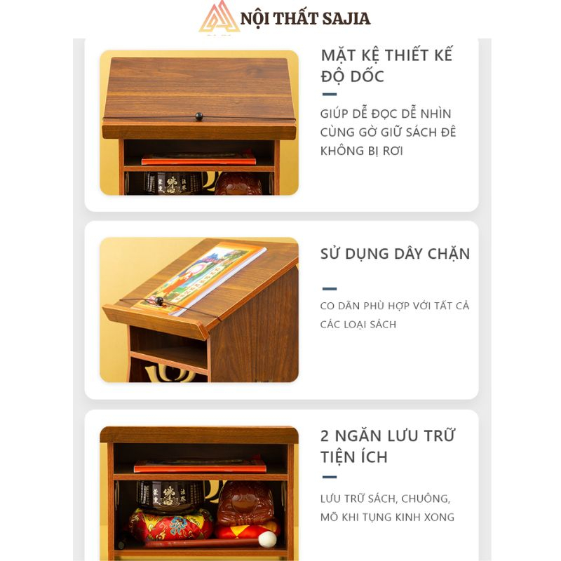 Bàn để sách tụng kinh SAJIA có 2 ngăn lưu trữ vật dụng thiết kế chống rơi kiểu dáng sang trọng thành kính - A270