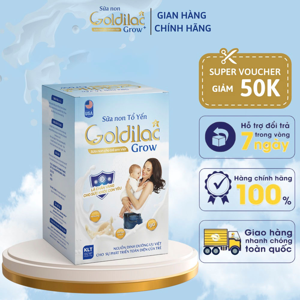 Sữa Non Tổ Yến GOLDILAC GROW 168G (12 gói x 14g) - Sữa Tăng Cân, Tăng Sức Đề Kháng cho bé, Phát Triển Trí Não