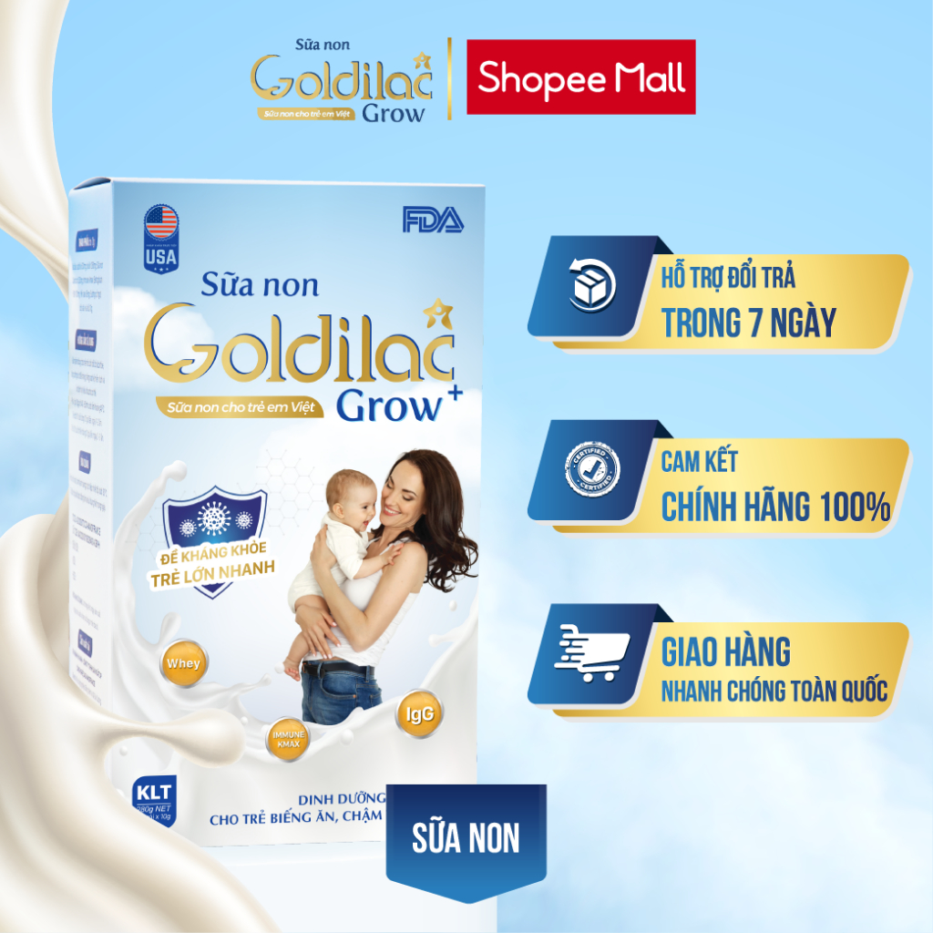 Sữa Non GOLDILAC GROW 280G (28 Gói) - Tăng Đề Kháng, Tăng Cân, Tăng Chiều Cao Cho Bé, Hỗ Trợ Phát Triển Trí Não