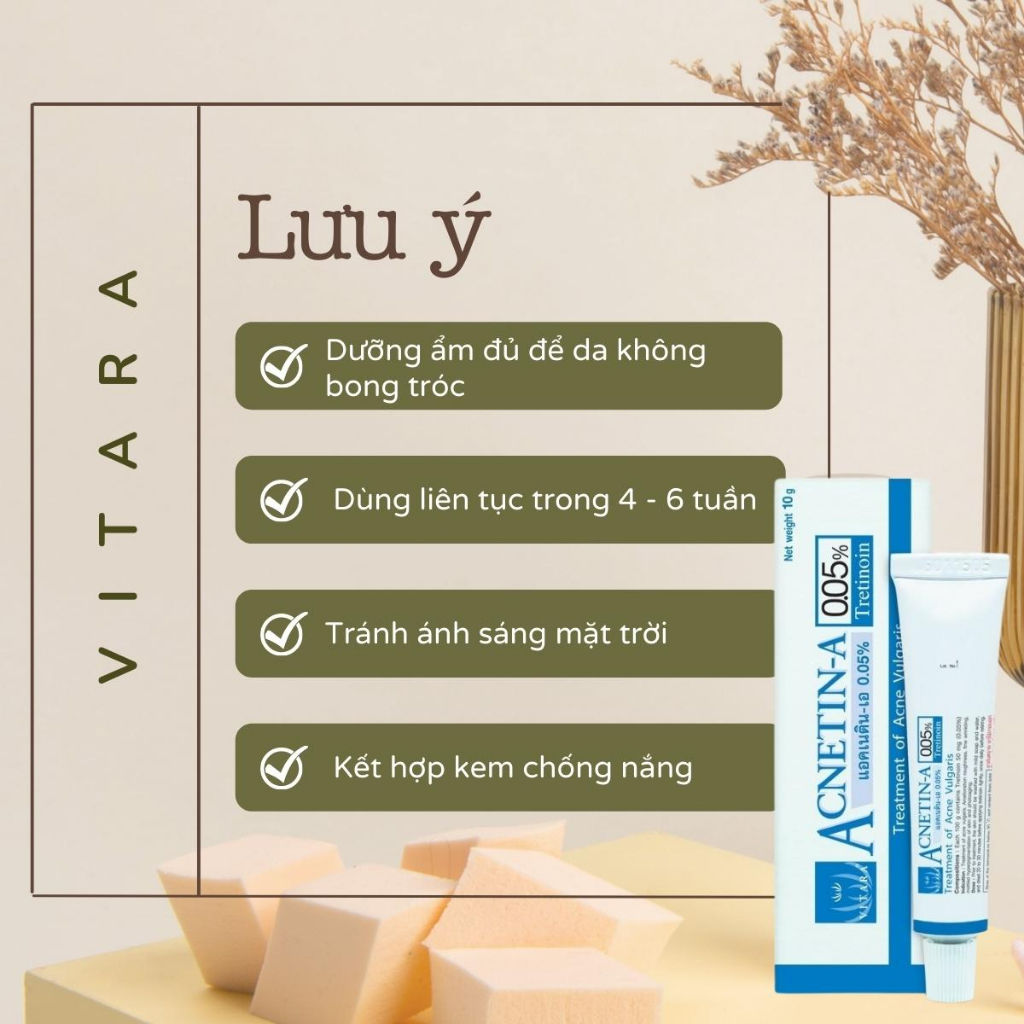 Kem chấm mụn Tretinoin Vitara Acnetin A dưỡng trẻ hóa da Thái Lan hỗ trợ giảm mụn ẩn mụn thâm tuýp 10g