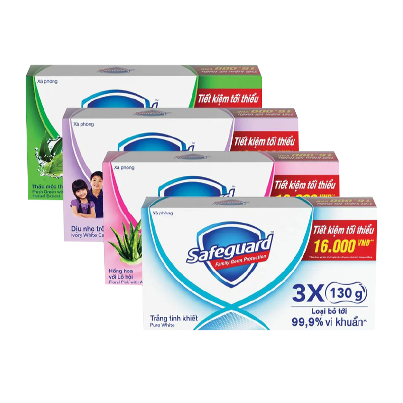 Combo 3 Xà Bông Cục SAFEGUARD Sạch 99,9% Vi Khuẩn & Dịu Nhẹ Cho Da 130g/125g