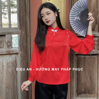 Áo lẻ cách tân cổ tàu dài tay cúc tàu