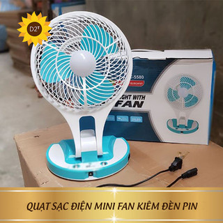 Quạt sạc điện mini để bàn đa chức năng m-5580 vừa có chức năng quạt mát với 2 tốc độ gió, vừa có chức năng đèn thắp sáng