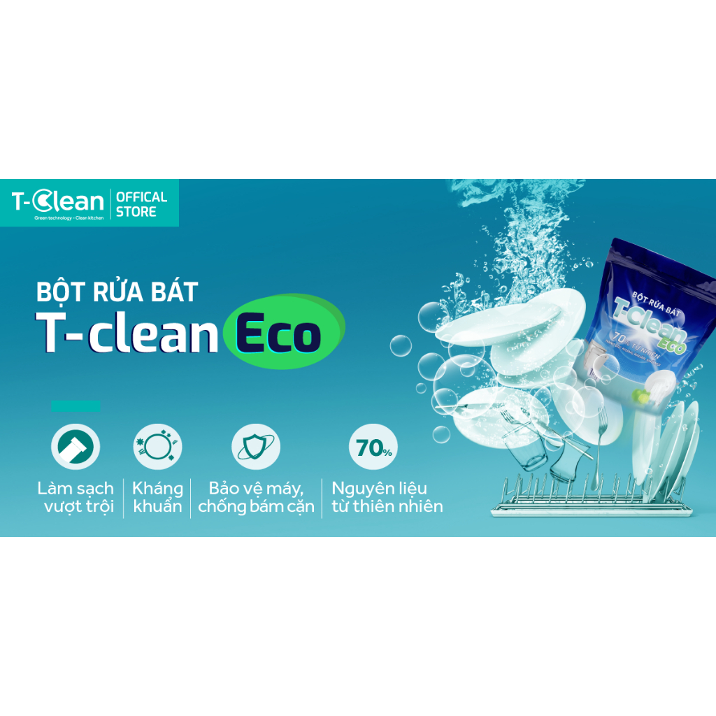 Bột Rửa Bát TClean  ECO - Bột Rửa Chén Dành Cho Máy Rửa Bát Trọng Lượng 1kg Sạch Nhưng Không Lưu Mùi