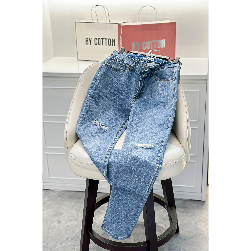 [Mã BYCO10P giảm ngay 10%] Quần Jeans Dài Nam Cao Cấp Light Blue Rách BY COTTON