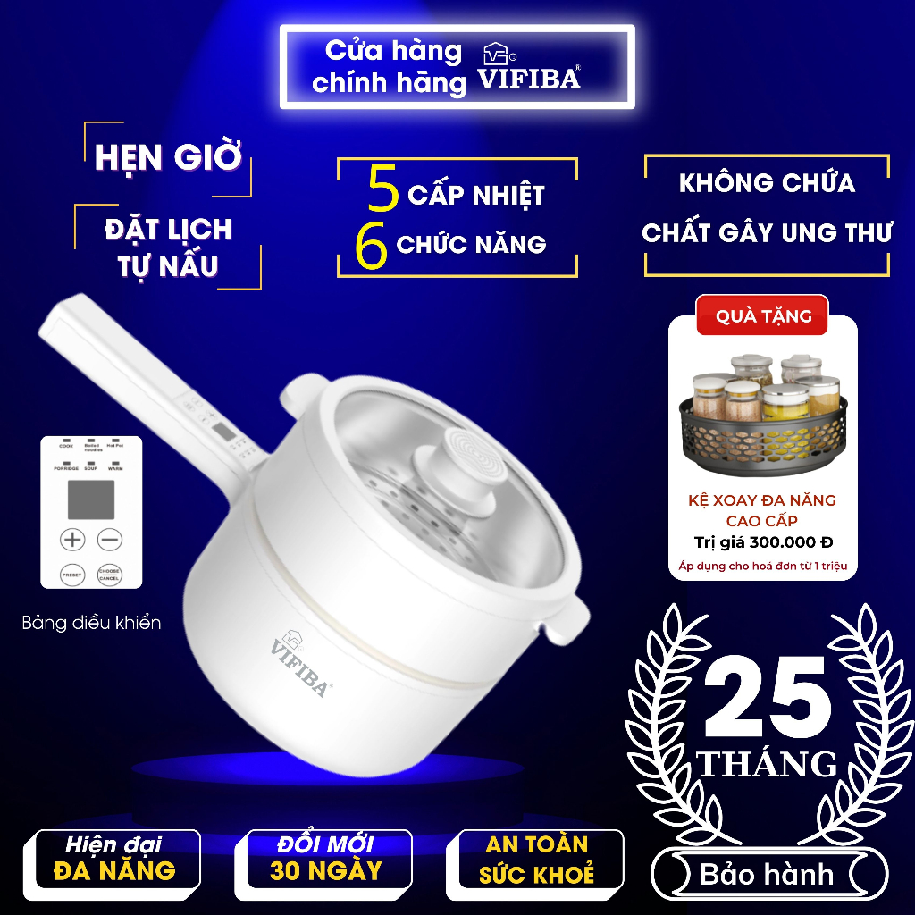 Nồi điện đa năng Vifiba, nồi nấu đa năng 6IN1 Vifiba, chảo lẩu điện đa năng, nồi đa năng mini, nồi lẩu điện mini vifiba
