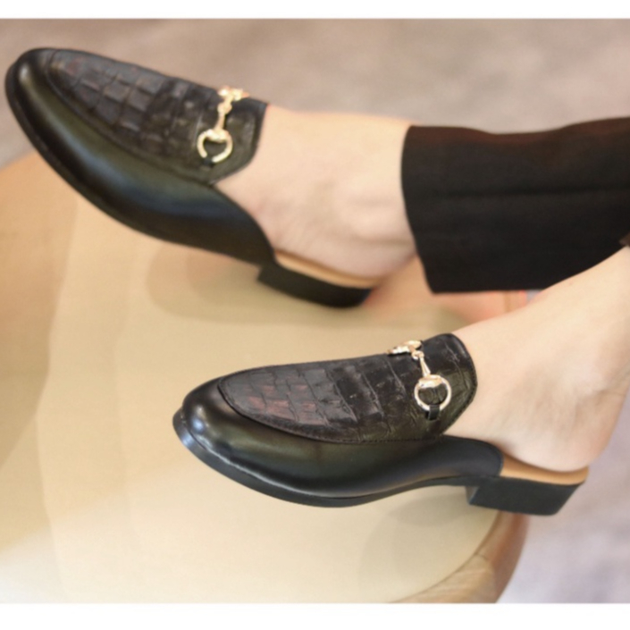 Giày Sục Nam Giá Rẻ Dập Vân Cá Sấu kết hợp Đai Vàng Mã L195