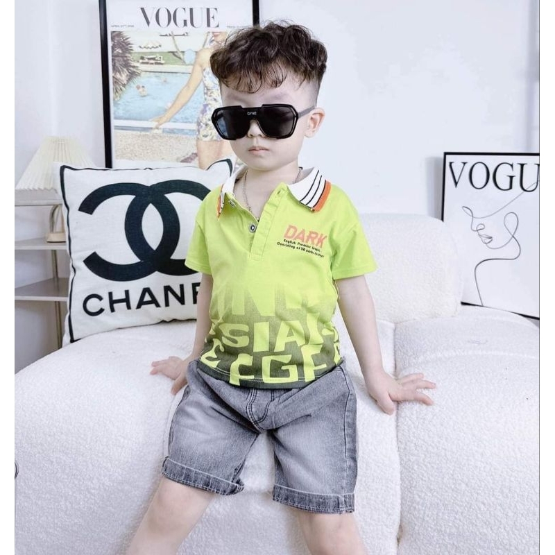 Bộ hè bé trai áo polo quần jean chất đẹp mát co dãn 9-22kg