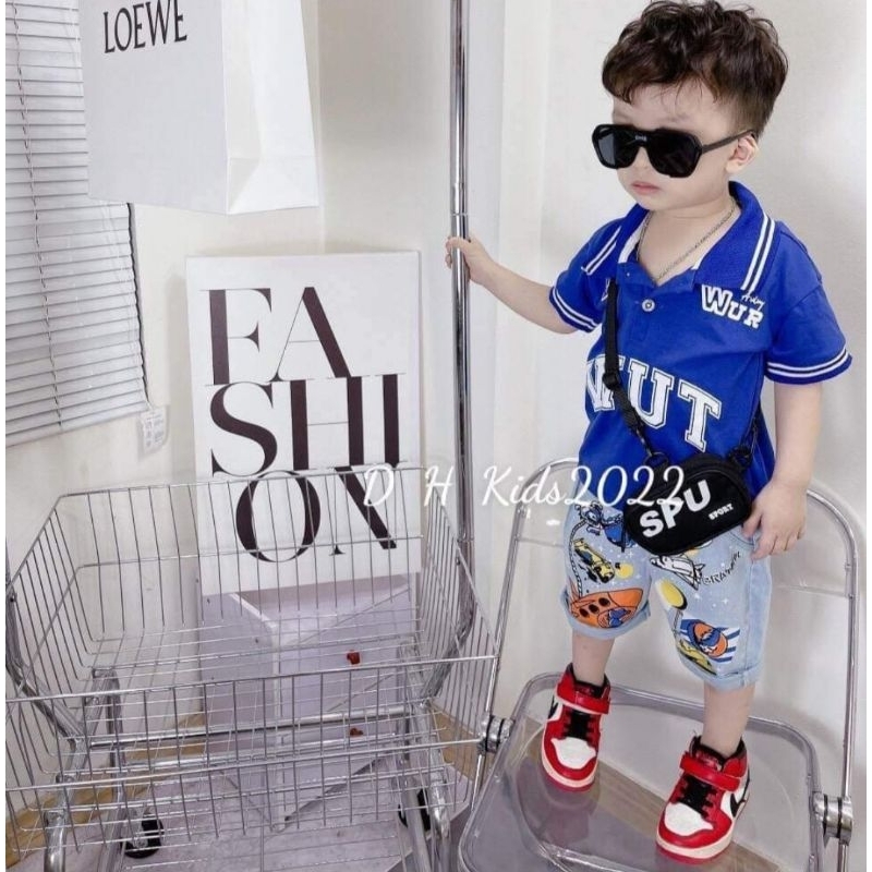 Bộ hè bé trai áo polo quần jean chất đẹp mát co dãn 9-22kg
