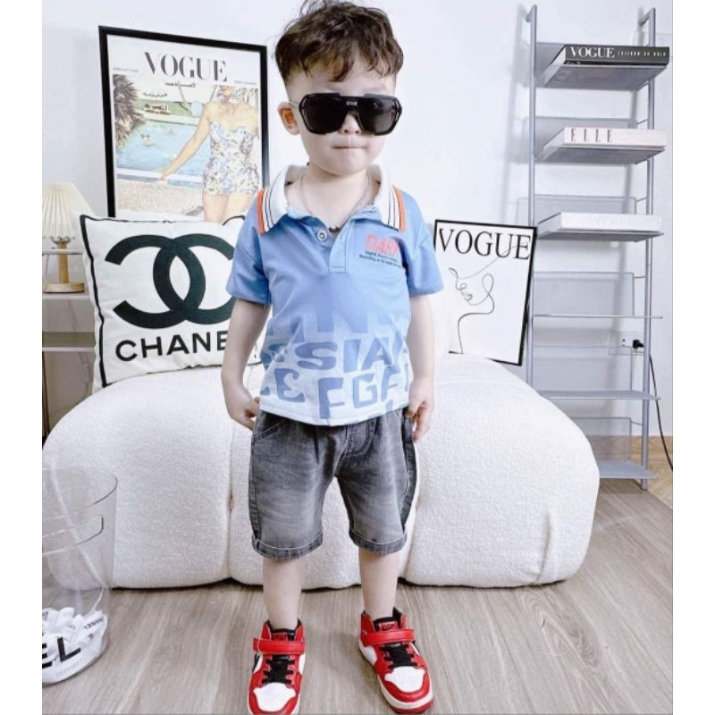 Bộ hè bé trai áo polo quần jean chất đẹp mát co dãn 9-22kg