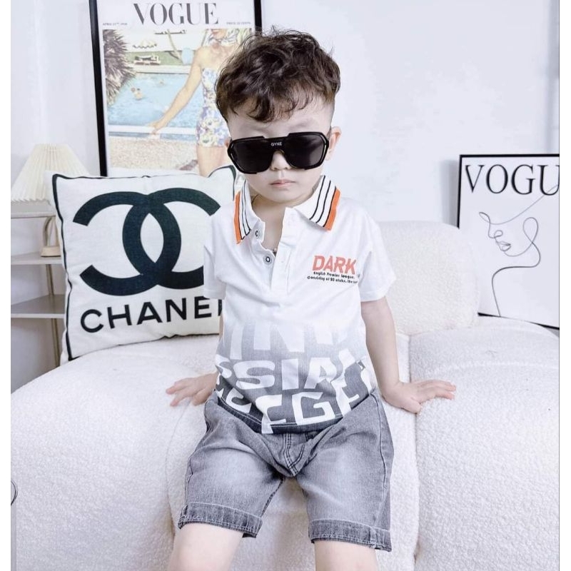 Bộ hè bé trai áo polo quần jean chất đẹp mát co dãn 9-22kg