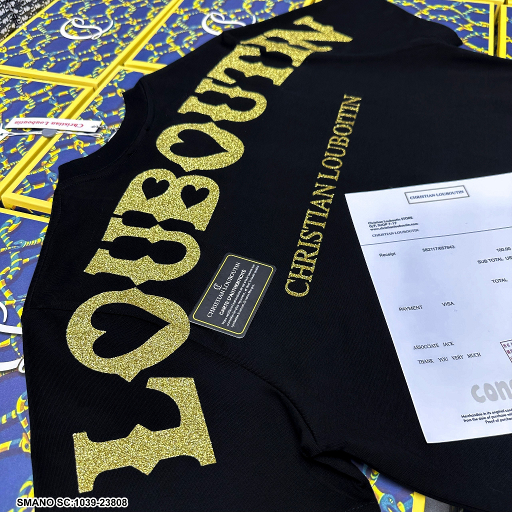 Áo phông nam nữ Lou.boutin siêu đẹp full box in kim tuyến lấp lánh