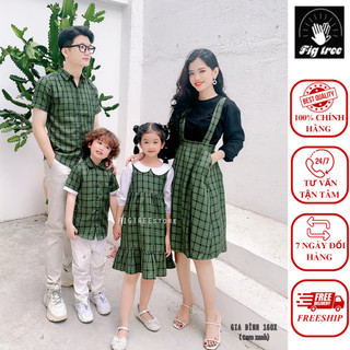 Set Sơ Mi Váy Gia Đình FIGTREE Mã 160X Yếm Nữ Kèm Áo Thun Siêu Xinh