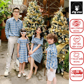 Set Sơ Mi Váy Gia Đình Fig Tree Caro Xanh Mã 165 Kèm Feedback Cực Xinh