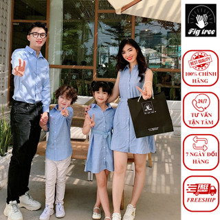 Combo Sơ Mi Váy Gia Đình FIGTREE Caro Xanh Nhạt Mã 126B