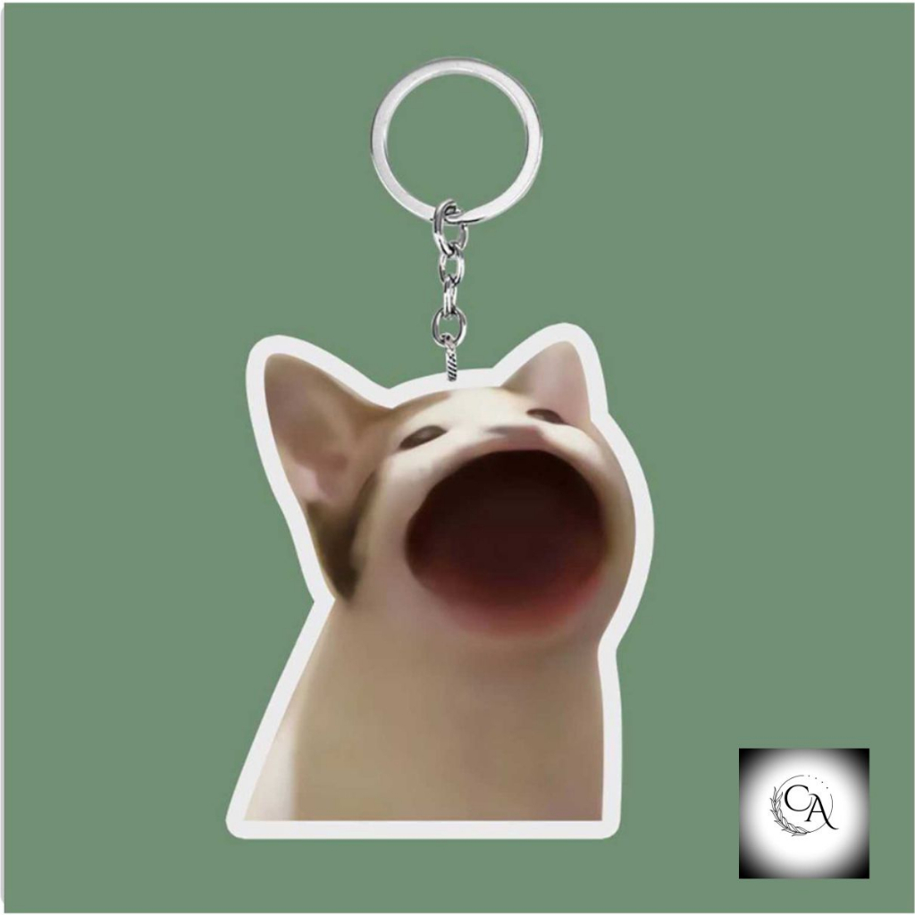 Móc khóa chó mèo há miệng ăn cơm cho bạn bè - chất liệu mica