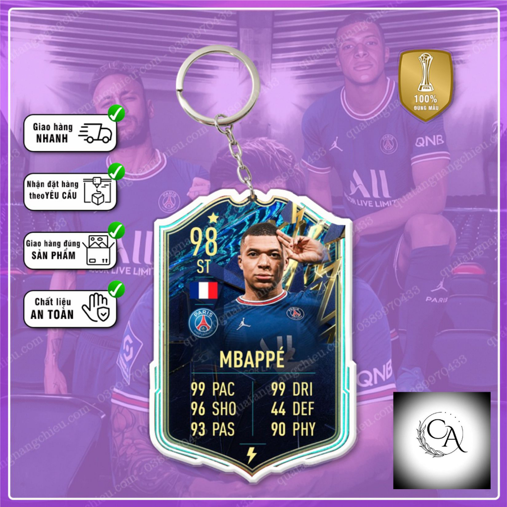 Móc khóa Kylian Mbappé, thẻ cầu thủ bóng đá ☘️Quà Tặng Nắng Chiều☘️