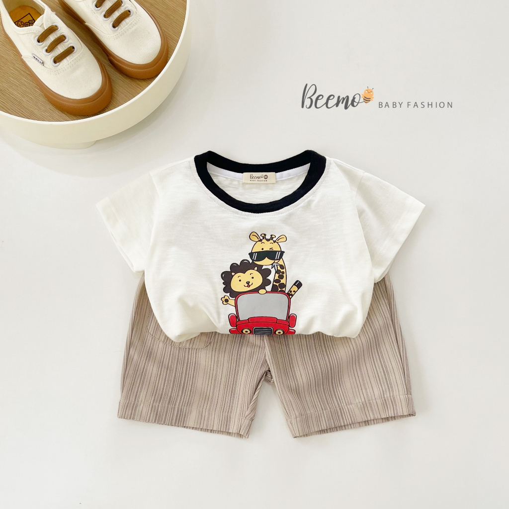 Set bộ quần áo bé trai Beemo in hình thú safari, áo cotton quần thô mềm mại, thấm hút mồ hôi từ 1 - 7 tuổi  22127B