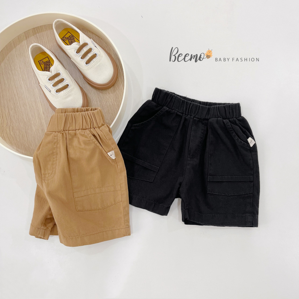 Set bộ quần áo Beemo cổ polo in chữ Hàn Quốc trước ngực chất liệu cotton cá sấu mềm mát mặc hè cho bé 1 - 7 tuổi 23171B