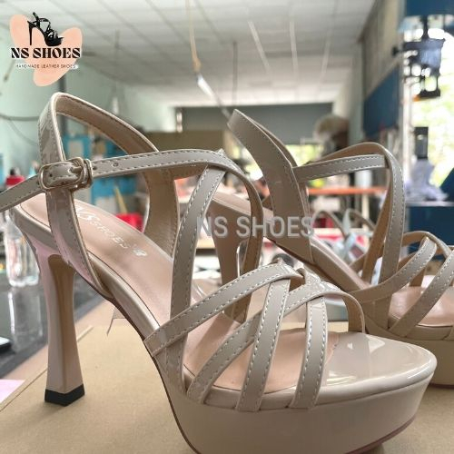 Giày dép cao gót Hoa Hậu đế đúp quai chéo gót trụ thời trang, cá tính 10cm - NS2303