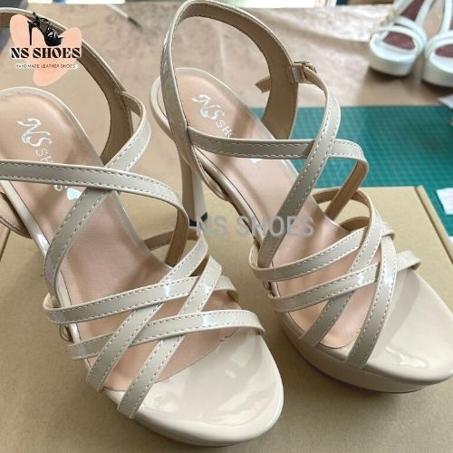 Giày dép cao gót Hoa Hậu đế đúp quai chéo gót trụ thời trang, cá tính 10cm - NS2303