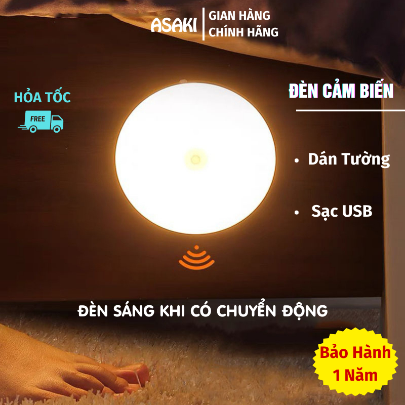 Đèn Led Cảm Biến Chuyển Động Đèn Ngủ Cảm Ứng Tự Động Sáng Sạc USB Dán Tường