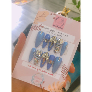 Nailbox cao cấp đính đá màu xanh tím