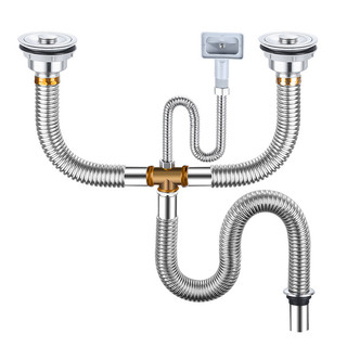 Bộ ống xả, xi phông inox 304 dùng cho chậu rửa bát đôi, chậu 2 hố - loại 110mm Cao Cấp